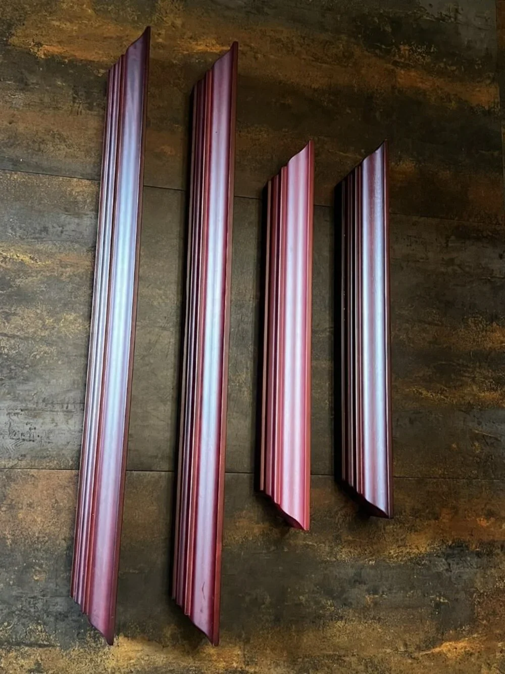 Set of Burnes of Boston Mahogany Wood Ledge Wall Display Shelves 2 Large/2 Small